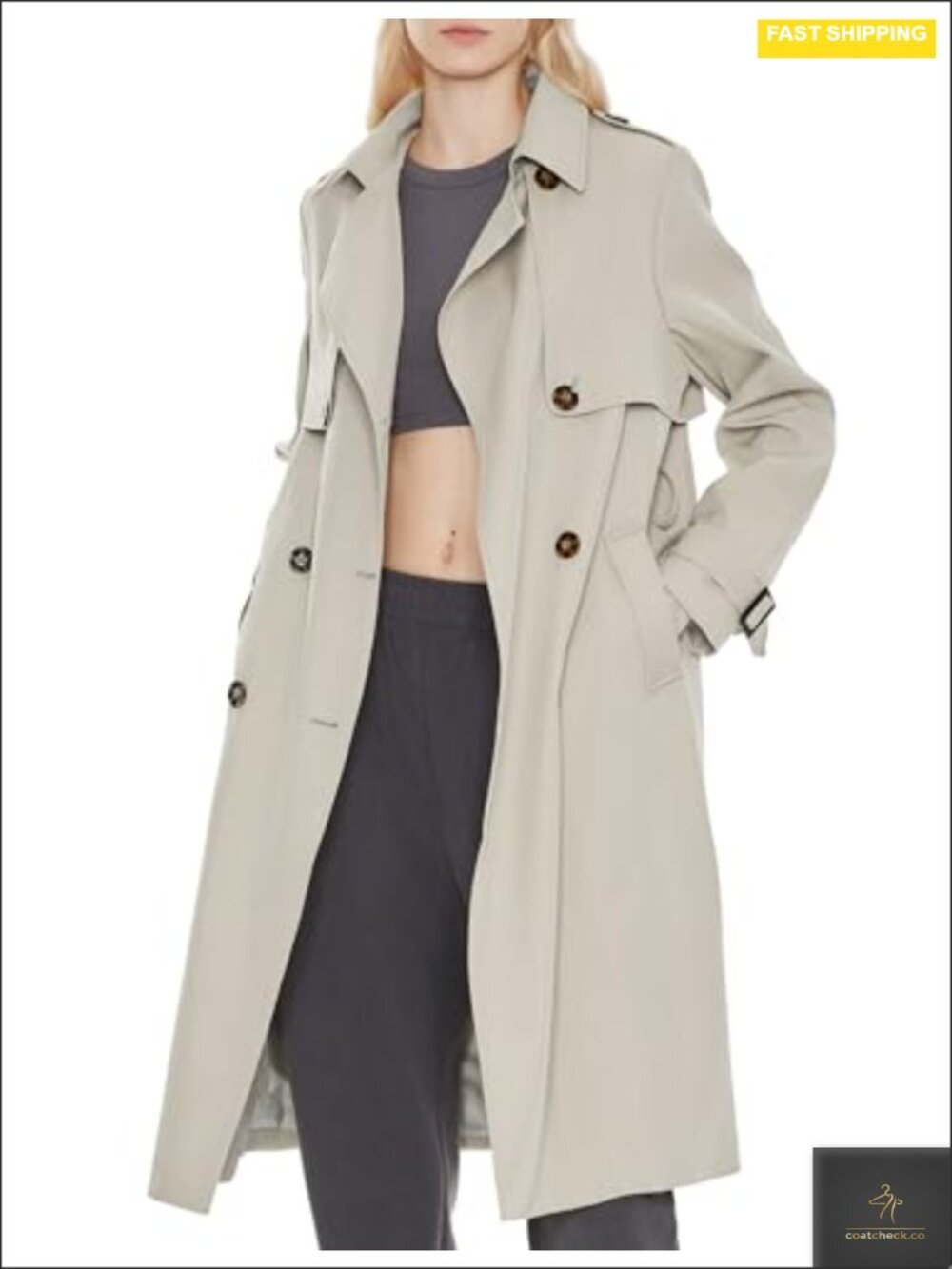 Women's Long Trench Coat Double-Breasted Lapel Belted Overcoat Water Resistant